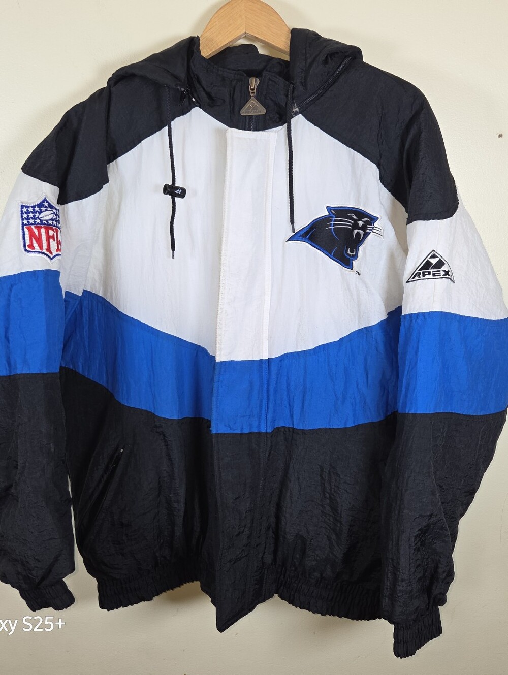 Vintage Carolina Panthers Jacket Mens M Multi Colorblock Apex One NFL Hooded